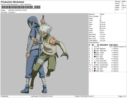 Kakashi Hatake V2 Embroidery File 4 sizes