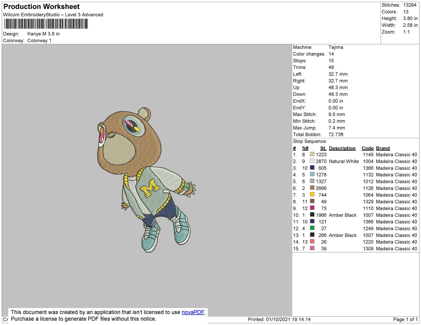 Kanye M Embroidery File 4 size