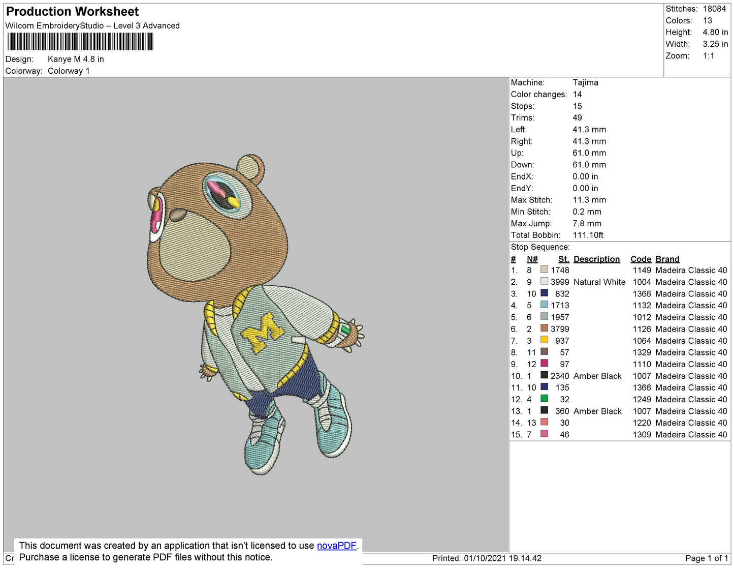 Kanye M Embroidery File 4 size