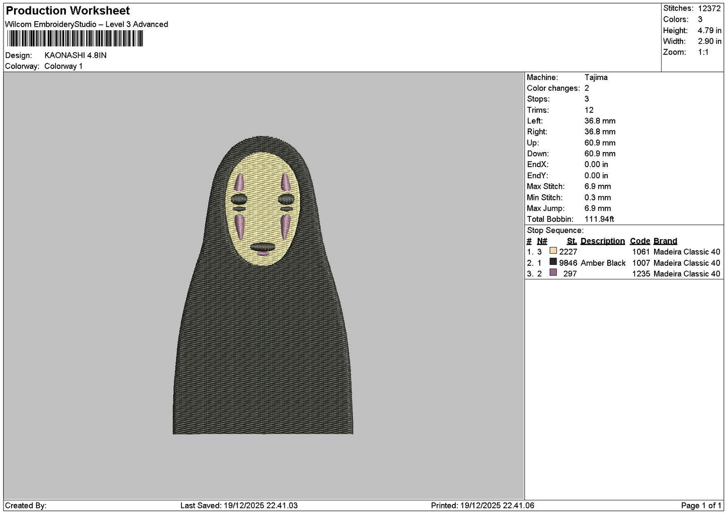 Ghost1912 Embroidery File 6 sizes