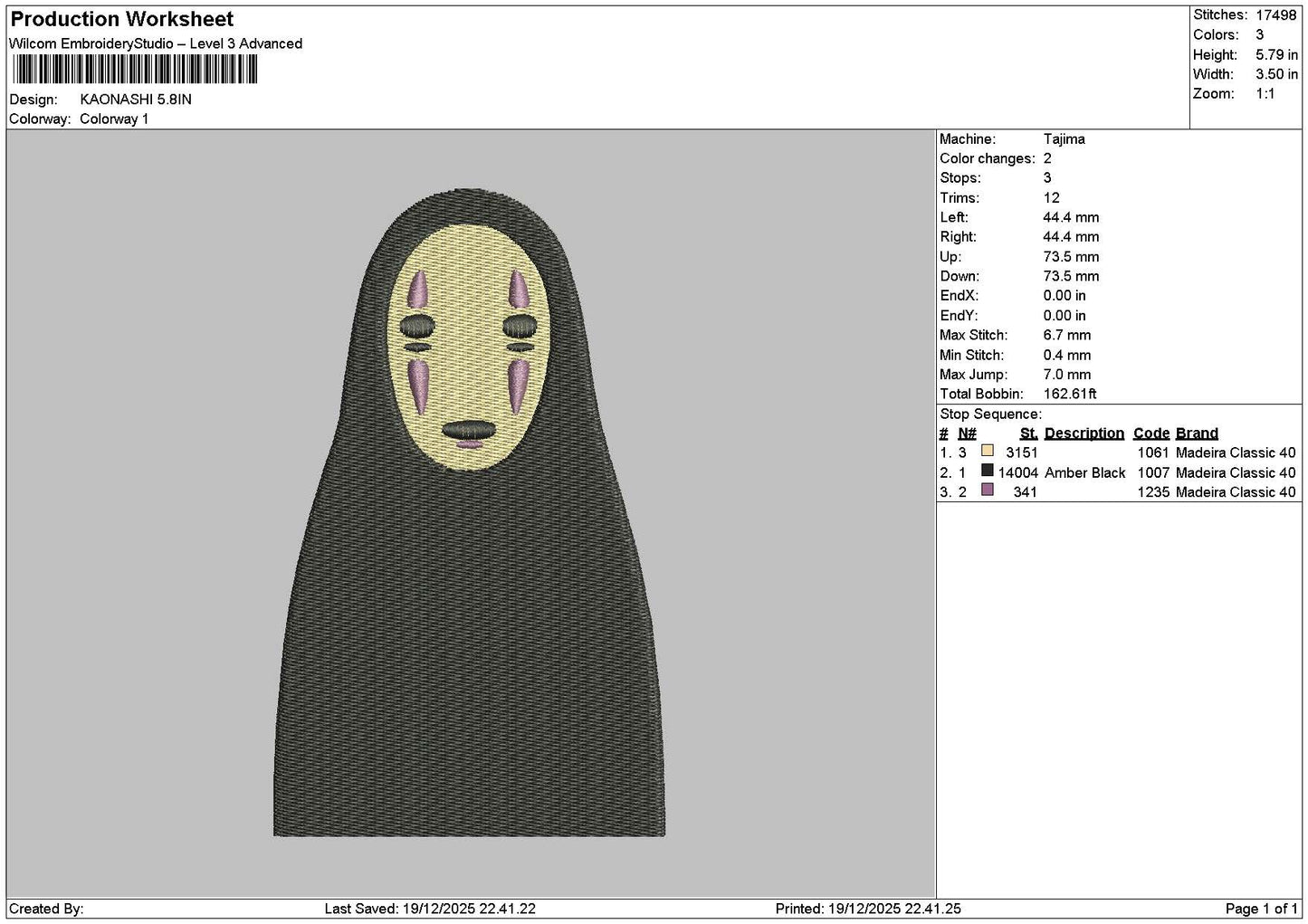 Ghost1912 Embroidery File 6 sizes