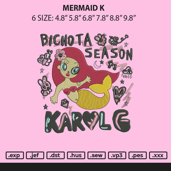 Mermaid K Embroiery File 6 sizes