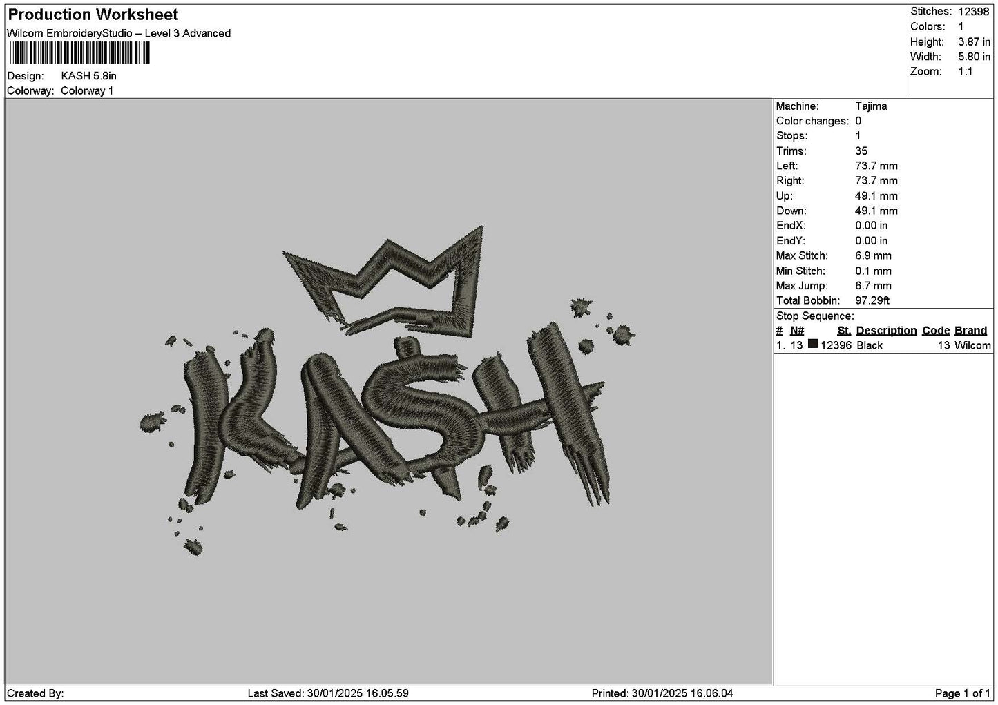 Kashtext Embroidery File 6 sizes