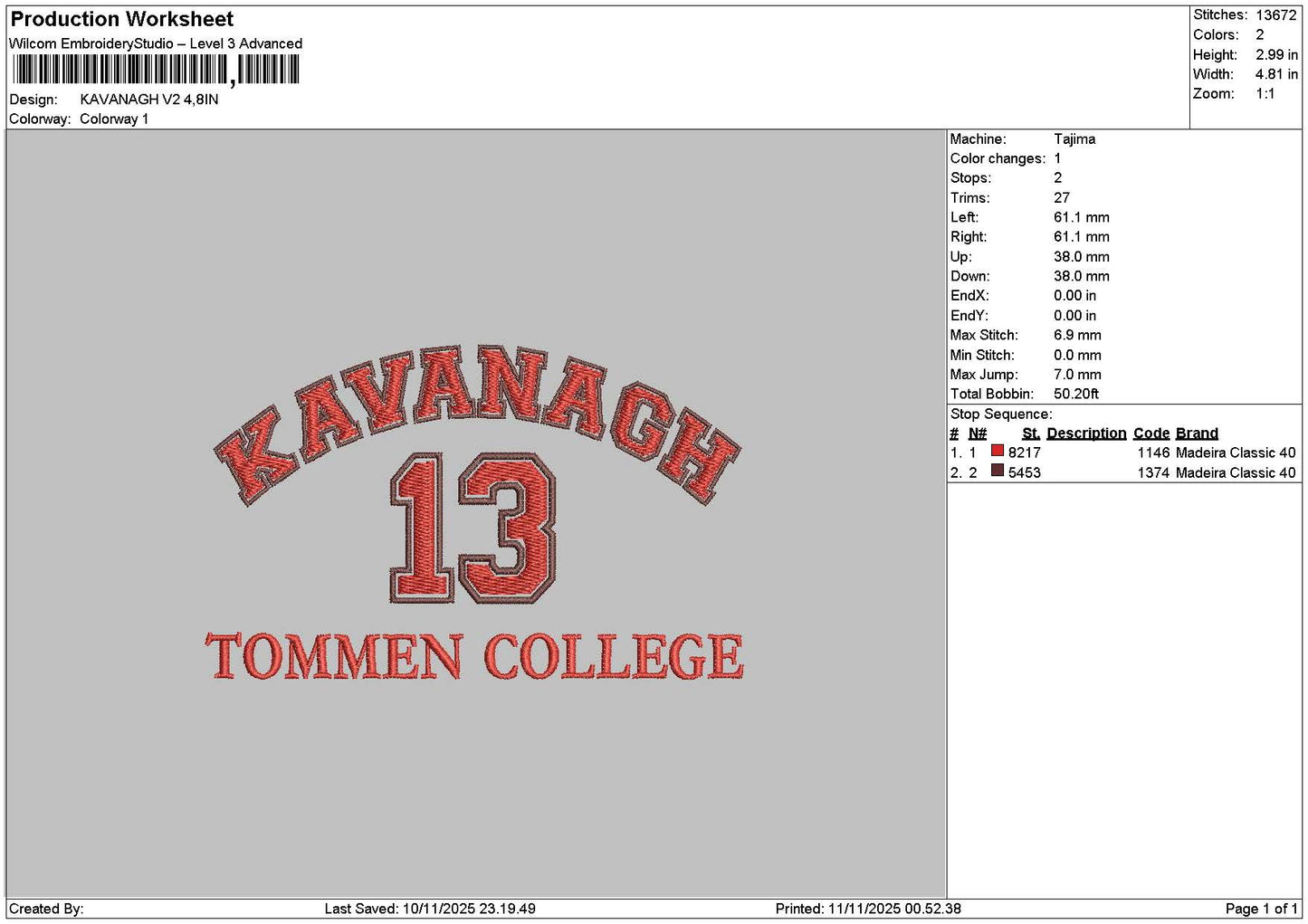 Collegetext 13 Embroidery File 6 sizes
