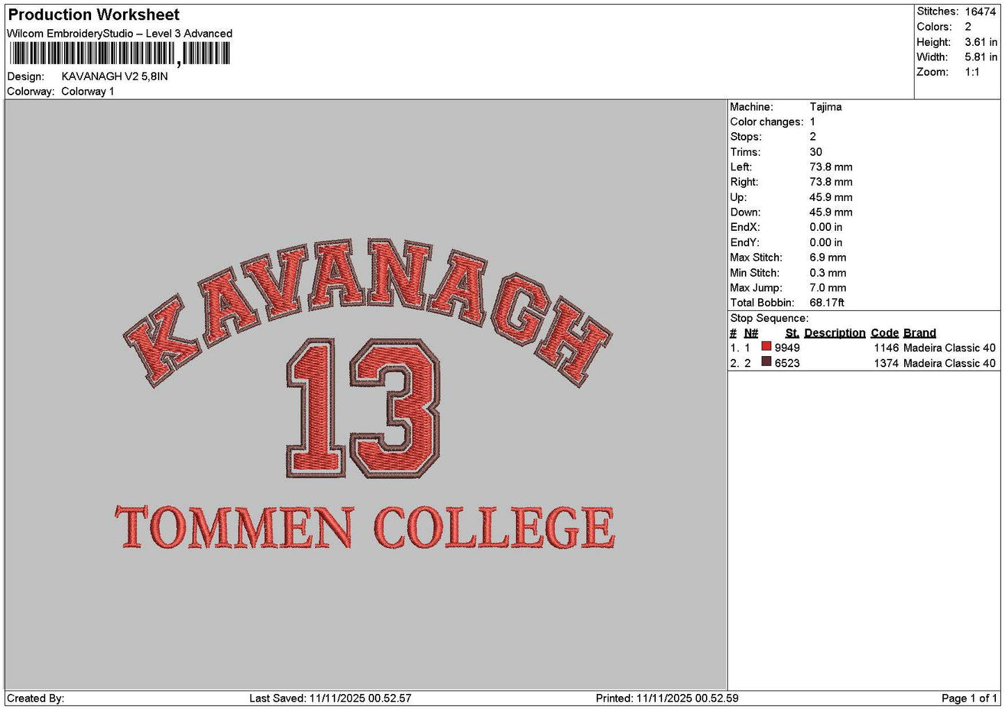 Collegetext 13 Embroidery File 6 sizes