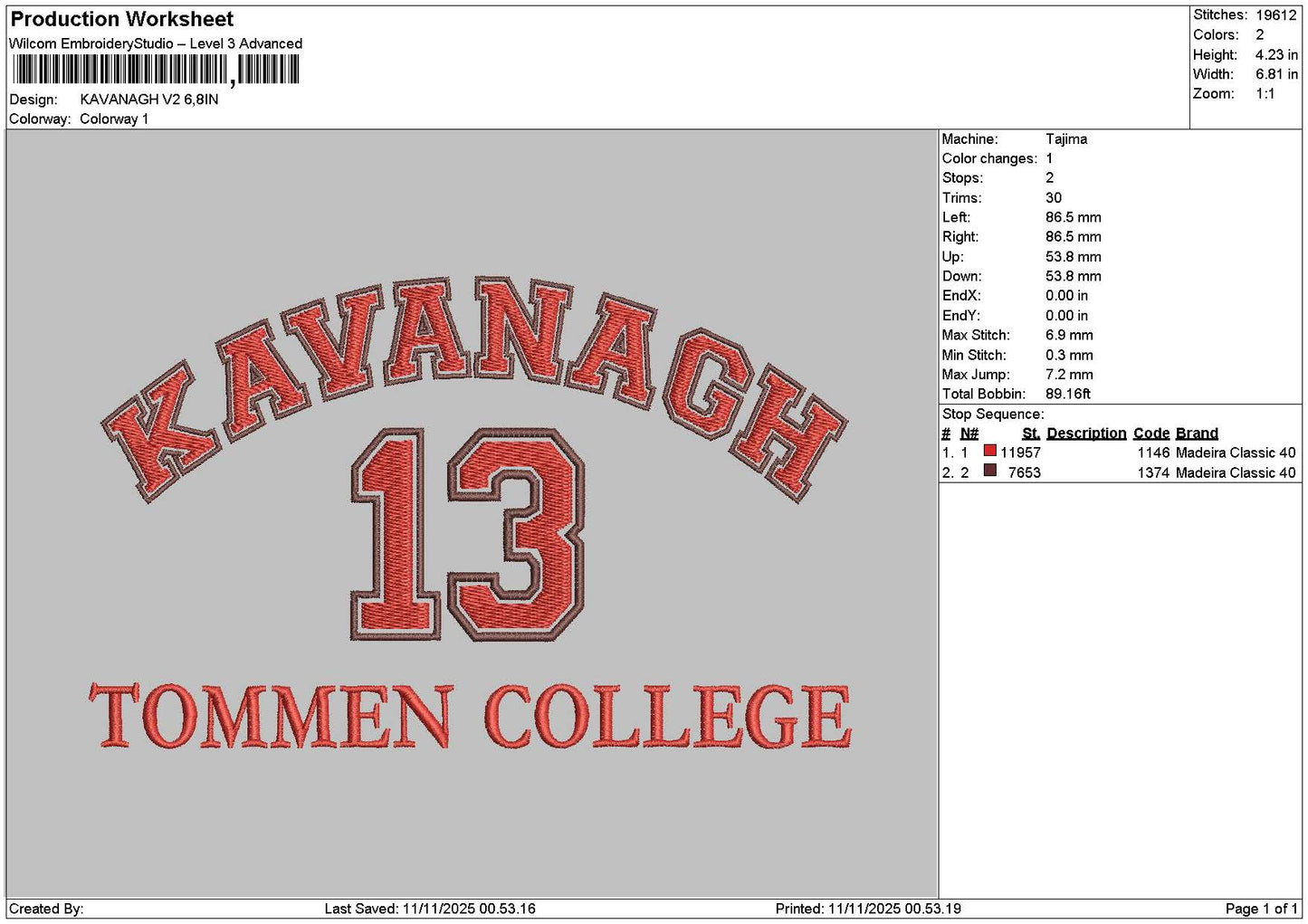 Collegetext 13 Embroidery File 6 sizes
