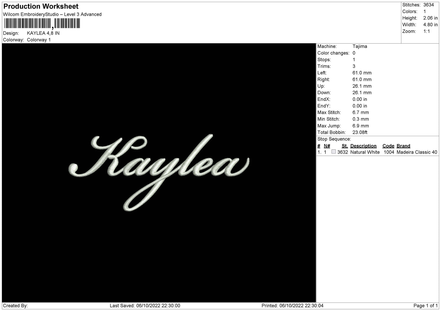 Kaylea Embroidery File 6 sizes