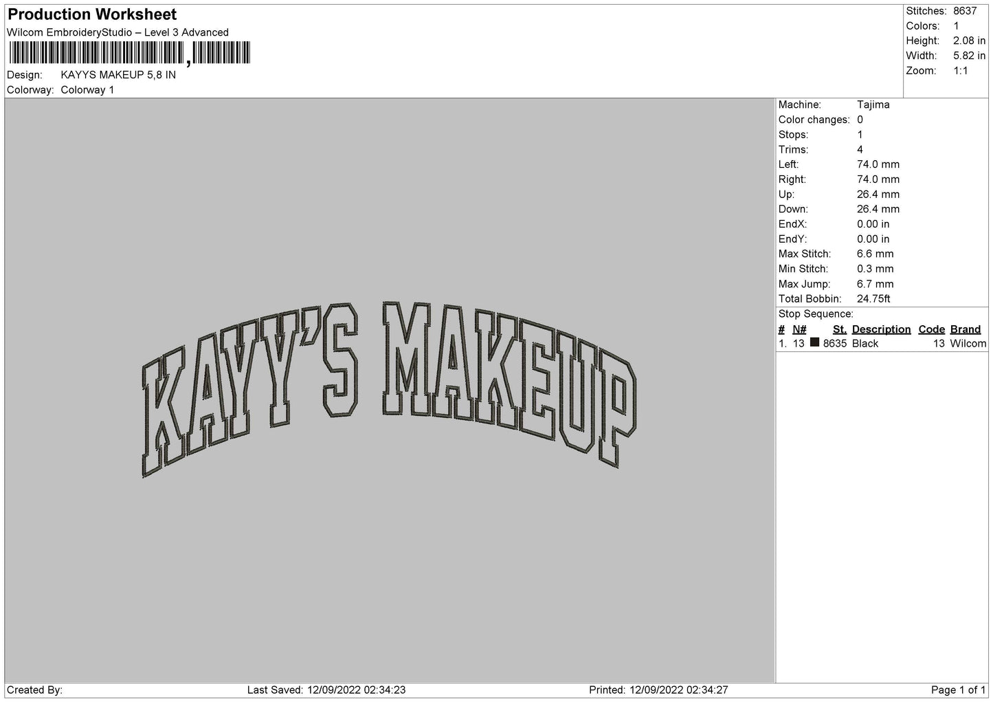 Keyys Make Up Embroidery File 5 sizes
