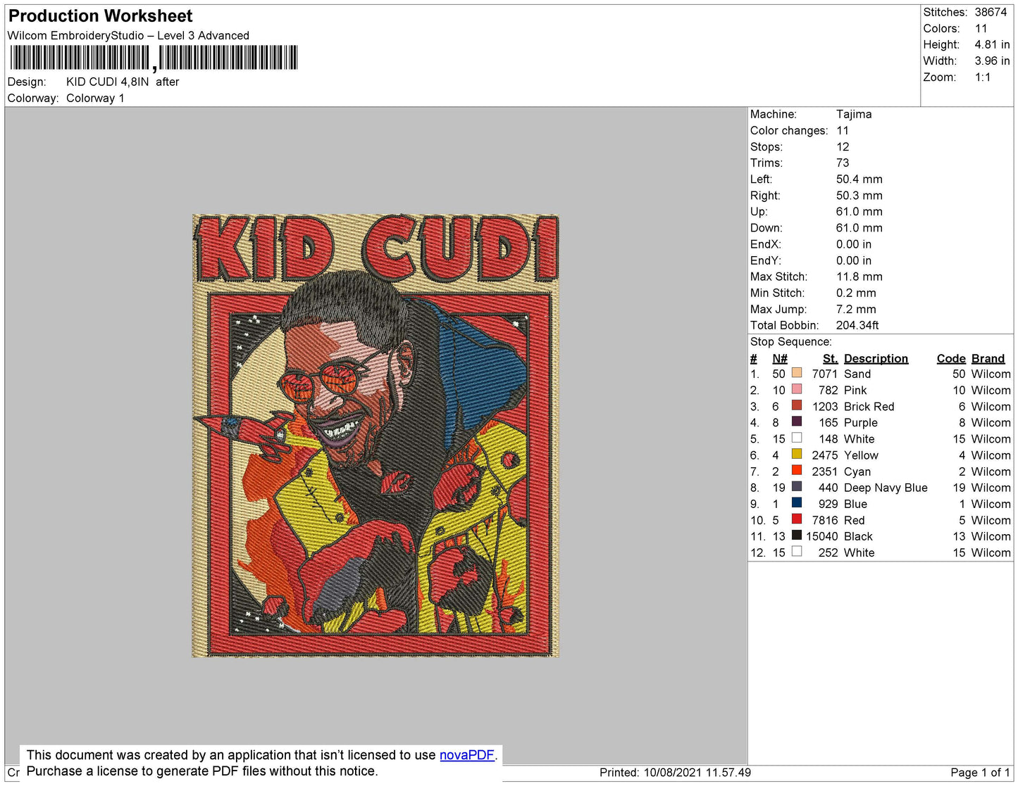 Kid Cudi Embroidery File 4 size