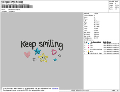 Keep Smiling Embroidery File 3 size 3 file