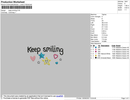 Keep Smiling Embroidery File 3 size 3 file