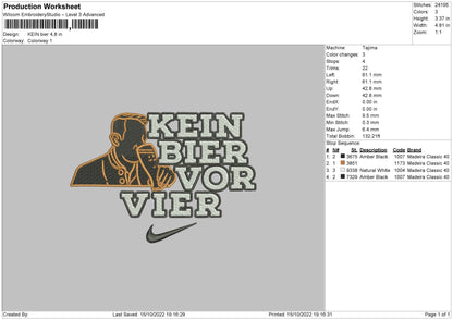 Kein Bier Embroidedry File 6 sizes