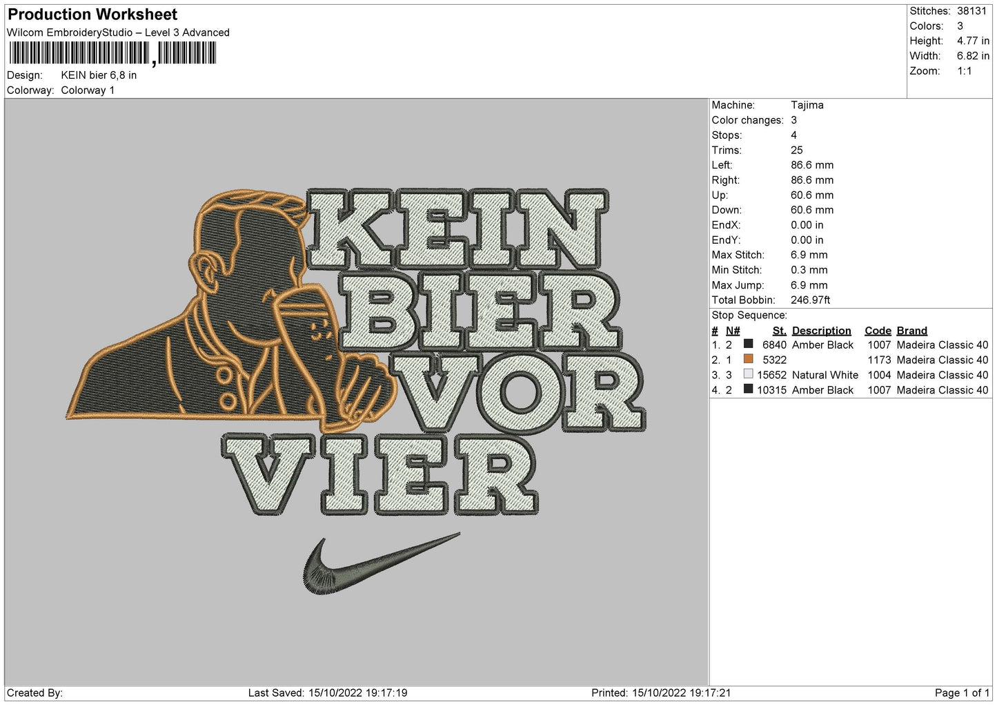 Kein Bier Embroidedry File 6 sizes