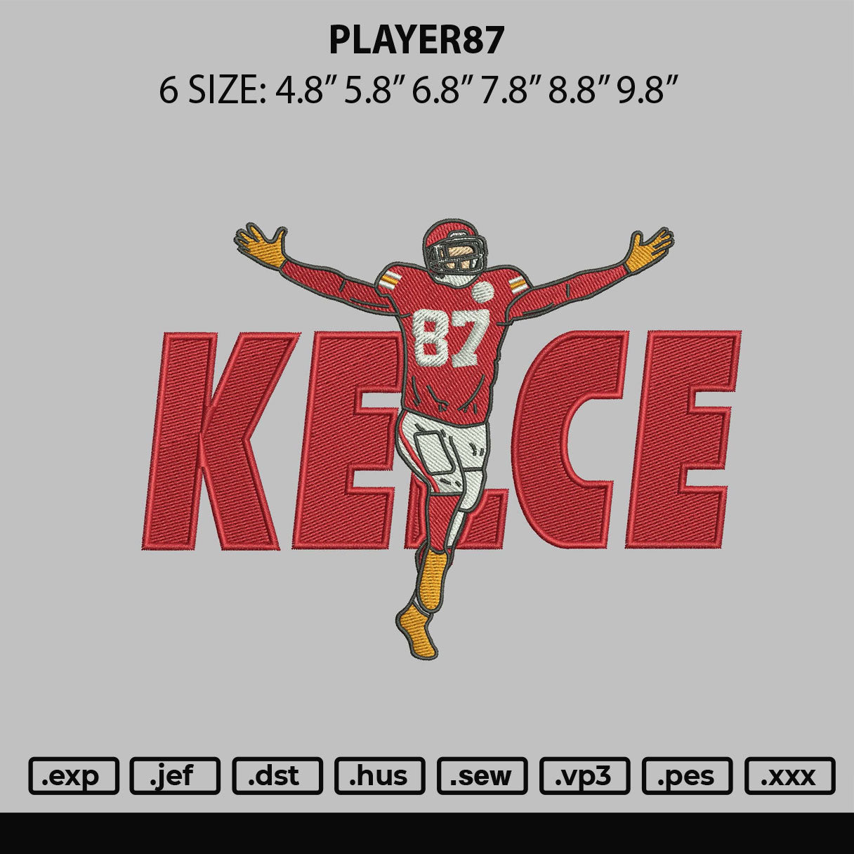 Player87 Embroidery File 6 sizes