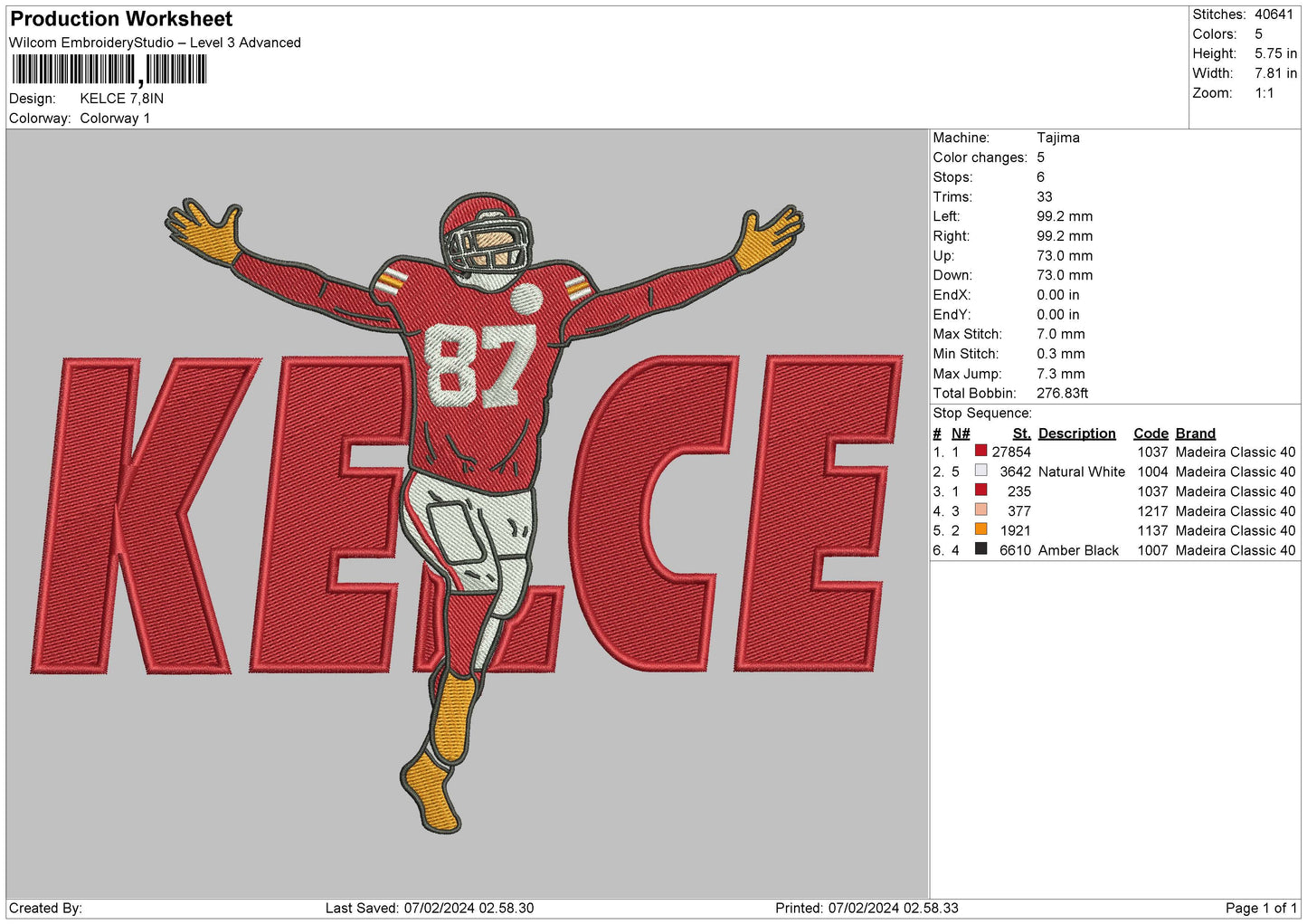 Player87 Embroidery File 6 sizes