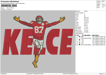 Player87 Embroidery File 6 sizes