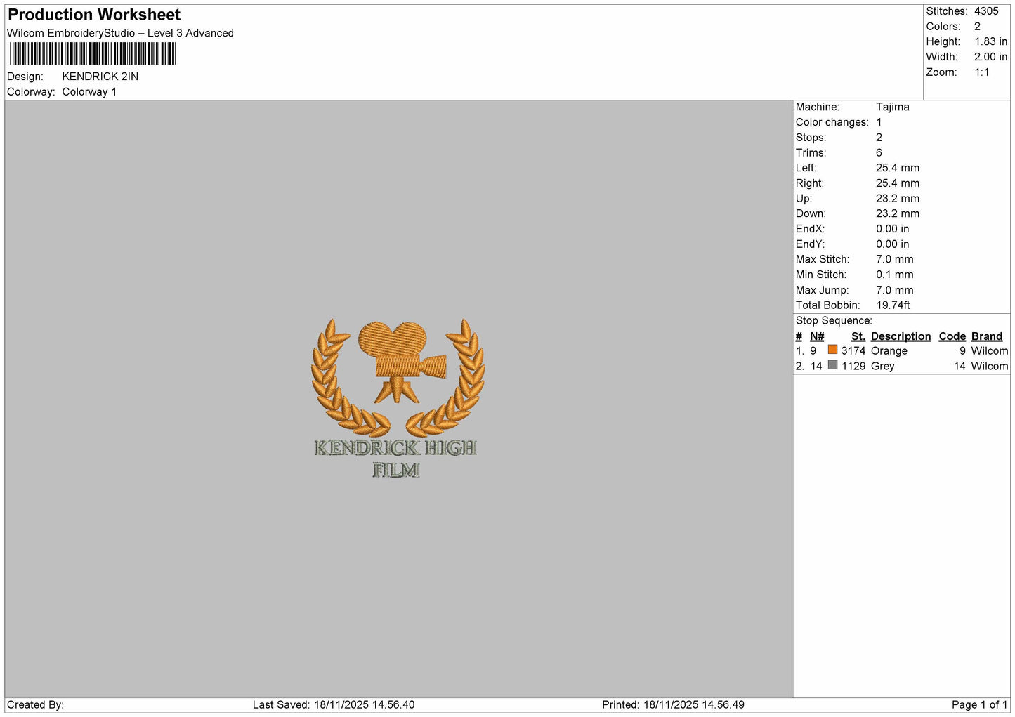 KENDRICK Embroidery File 4 sizes