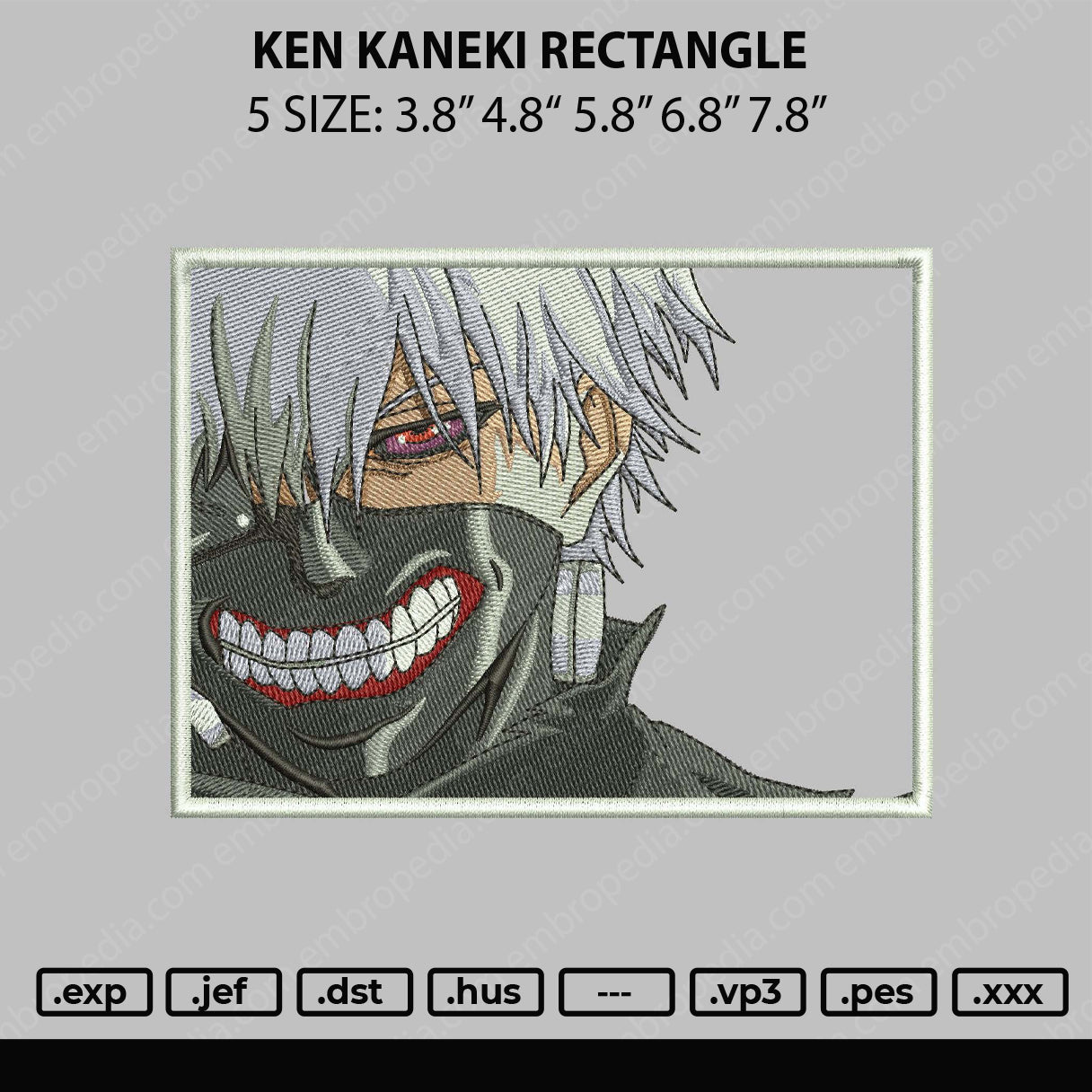 Ken Kaneki Rectangle Embroidery File 5 sizes