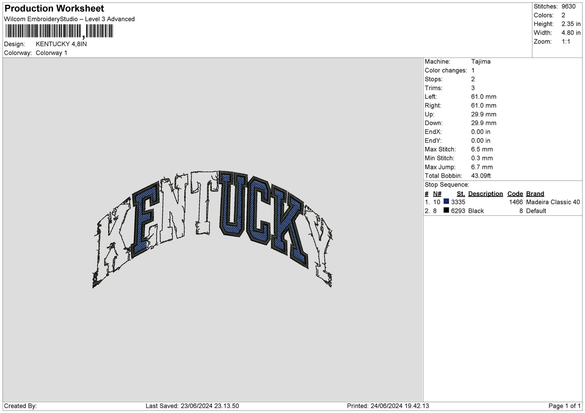 Kentuckytext Embroidery File 6 sizes
