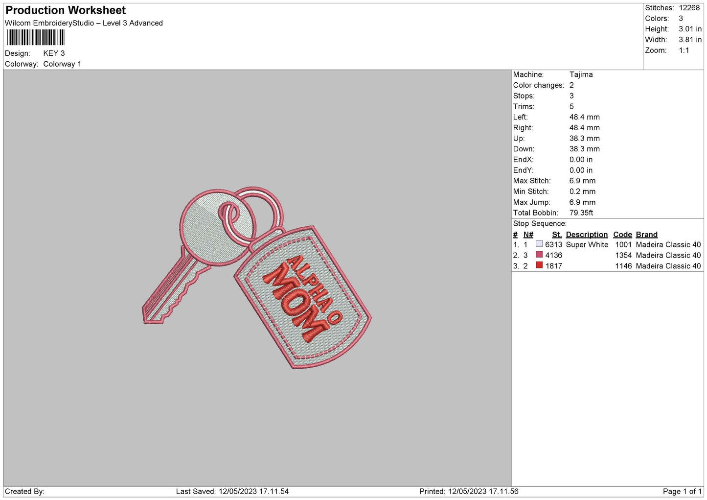 Key Embroidery File 6 sizes