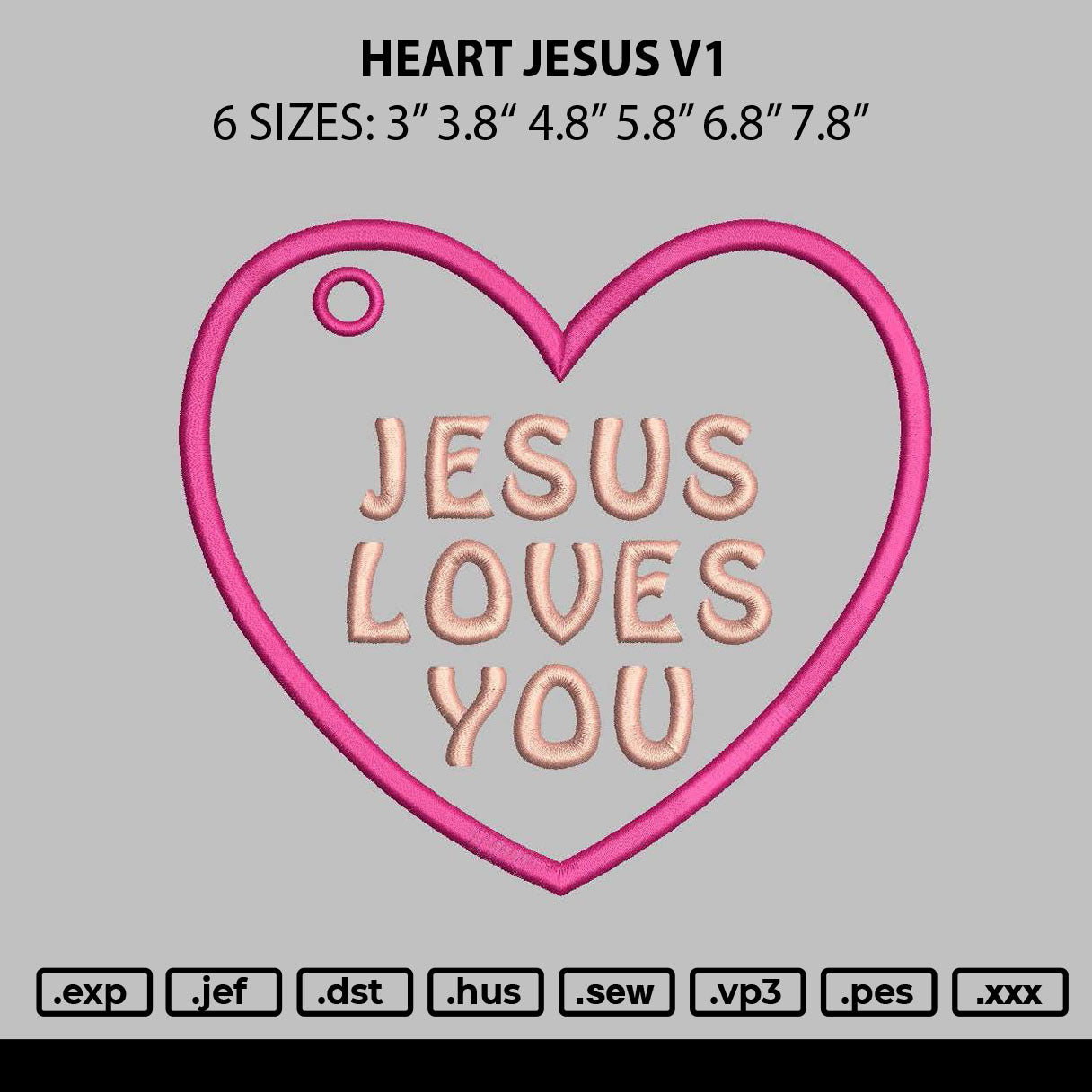 Heart Jesus V1 Embroidery File 6 sizes