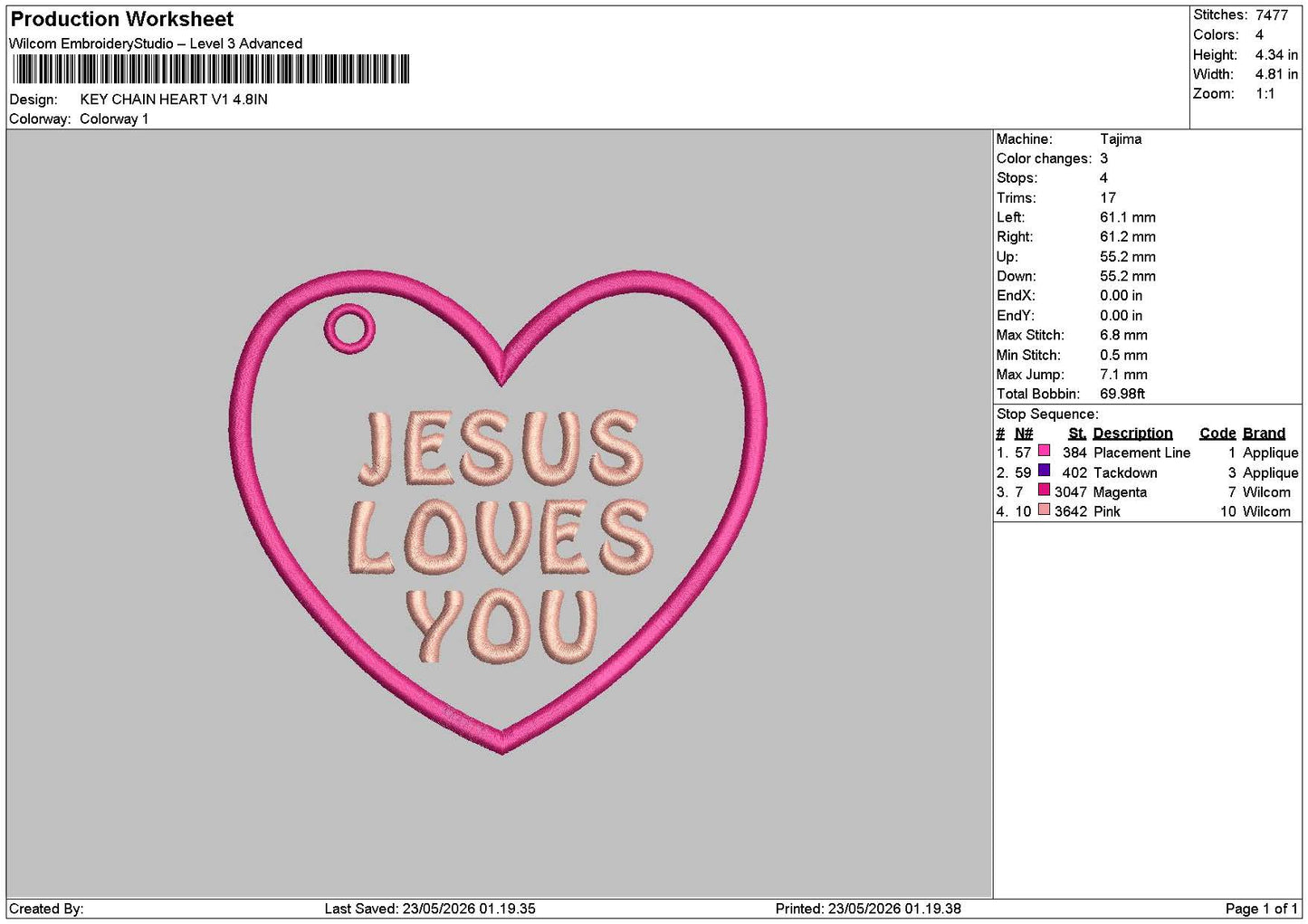 Heart Jesus V1 Embroidery File 6 sizes