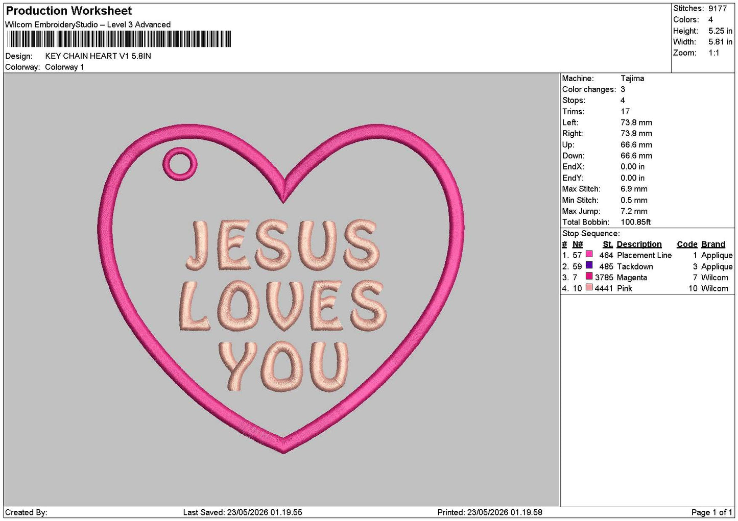 Heart Jesus V1 Embroidery File 6 sizes