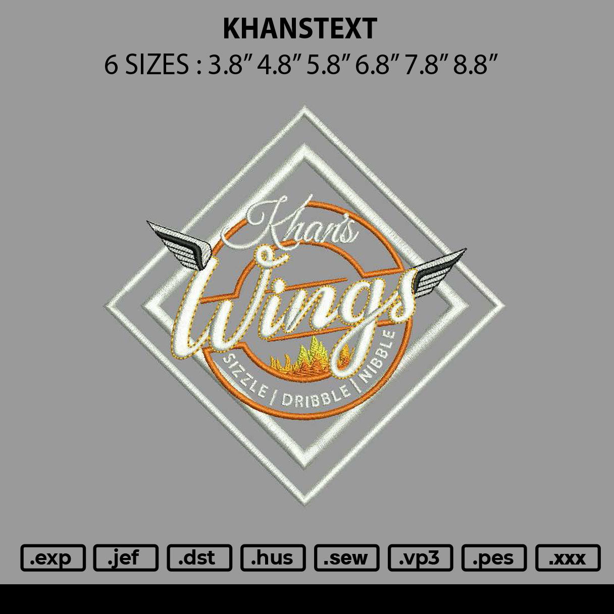 Khanstext Embroidery File 6 sizes