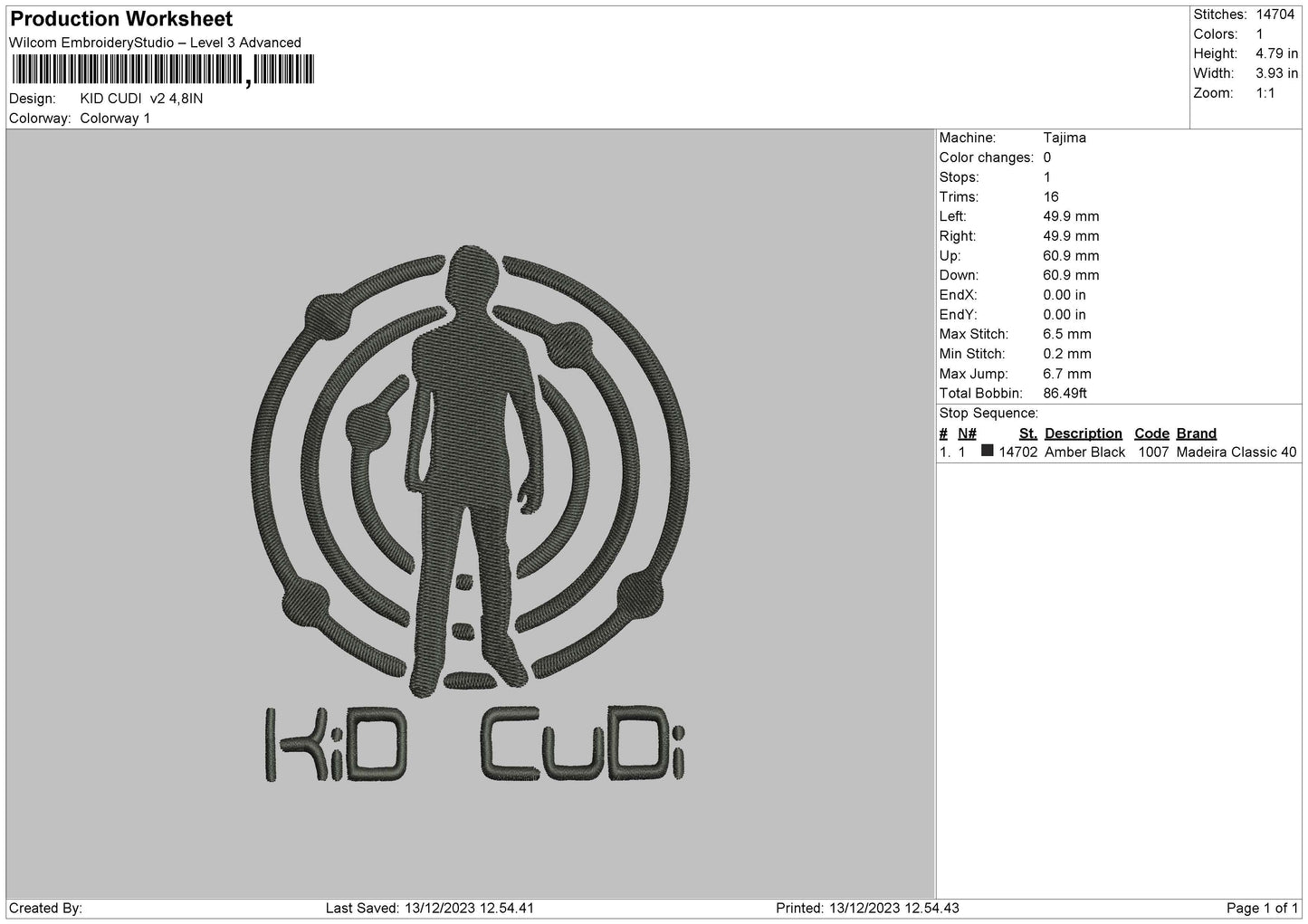 Cudi V2 Embroidery File 6 sizes