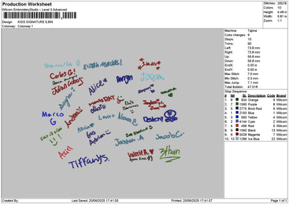 Kids Signature Embroidery File 6 sizes