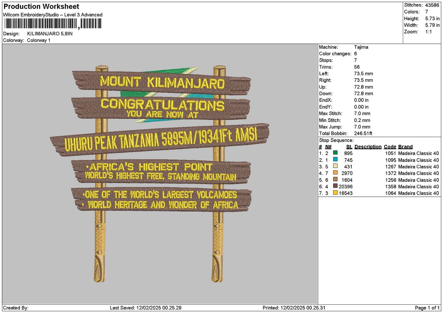Kilimanjarotext Embroidery File 6 sizes