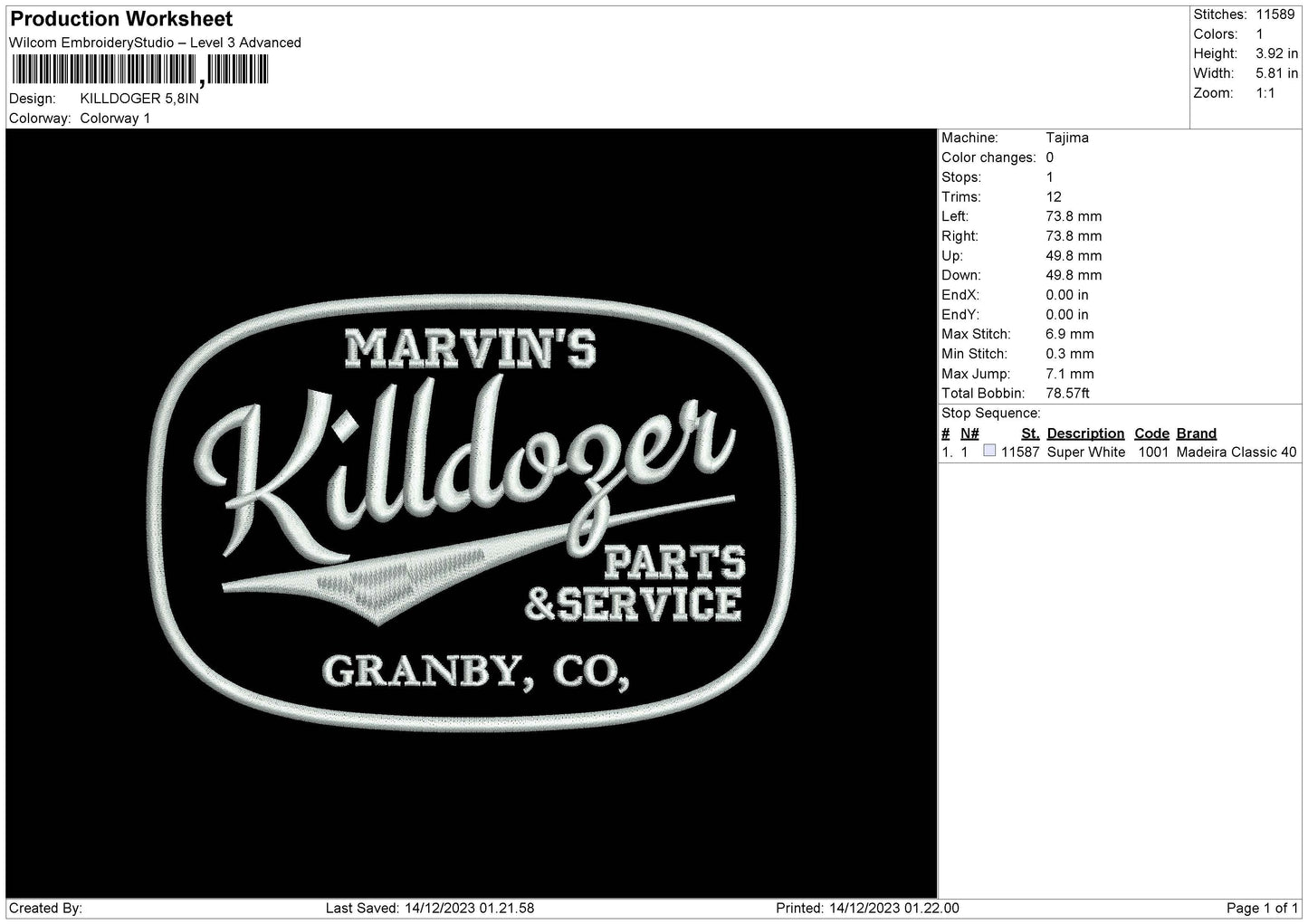 Doger Embroidery File 6 sizes
