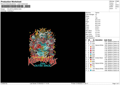 Killer Klowns Embroidery File 5 sizes