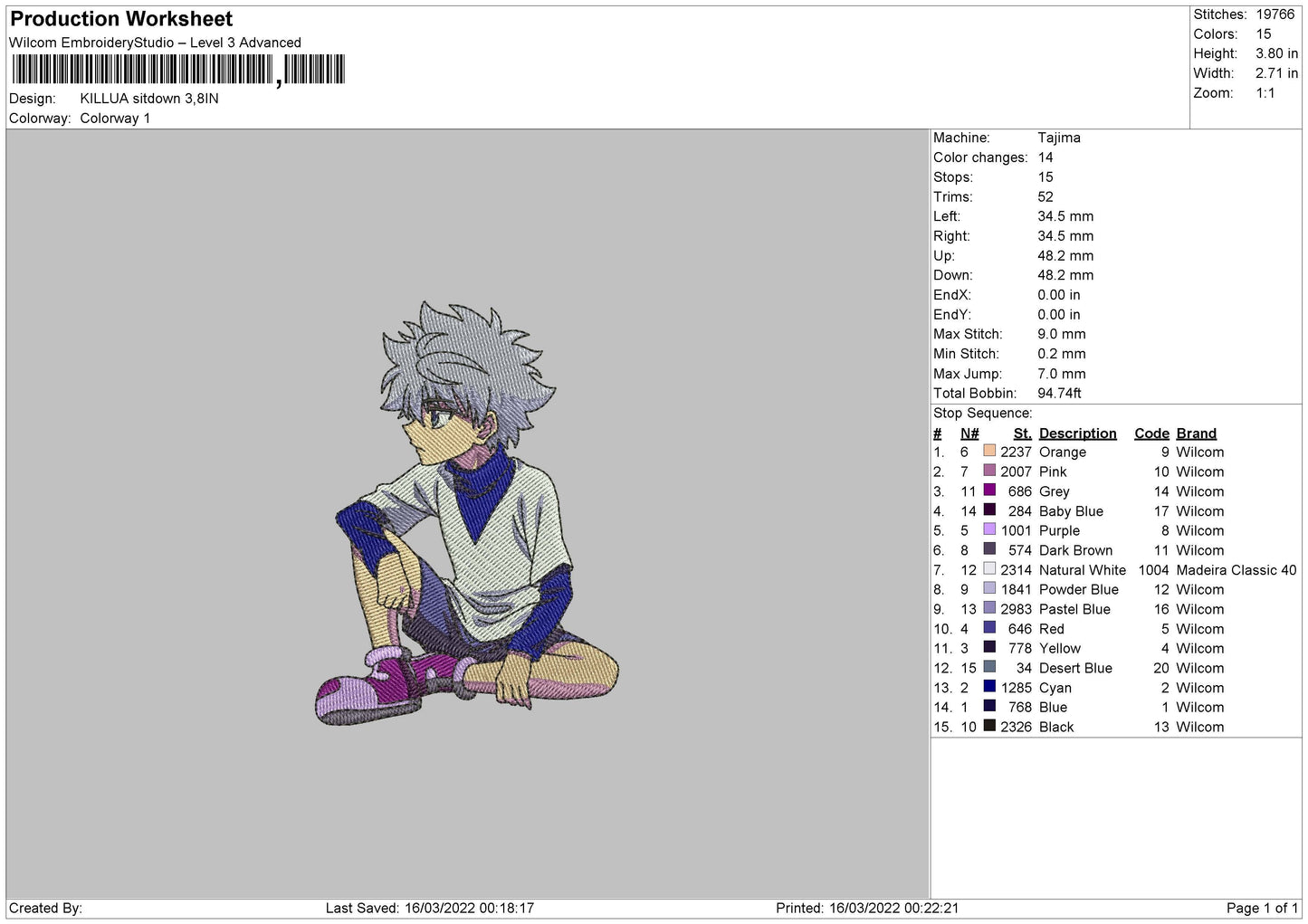 Killua Sitdown Embroidery File 4 size