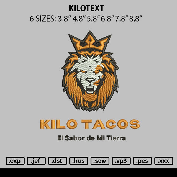 Kilotext Embroidery File 6 sizes