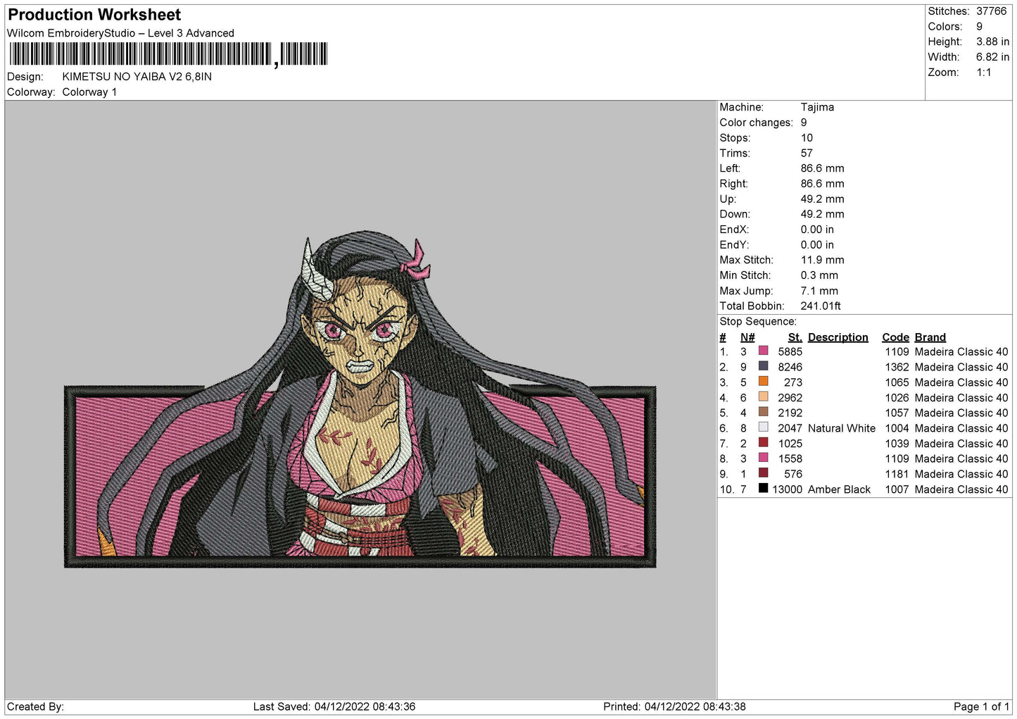 Kimetsu No Y V2 Embroidery File 6 sizes