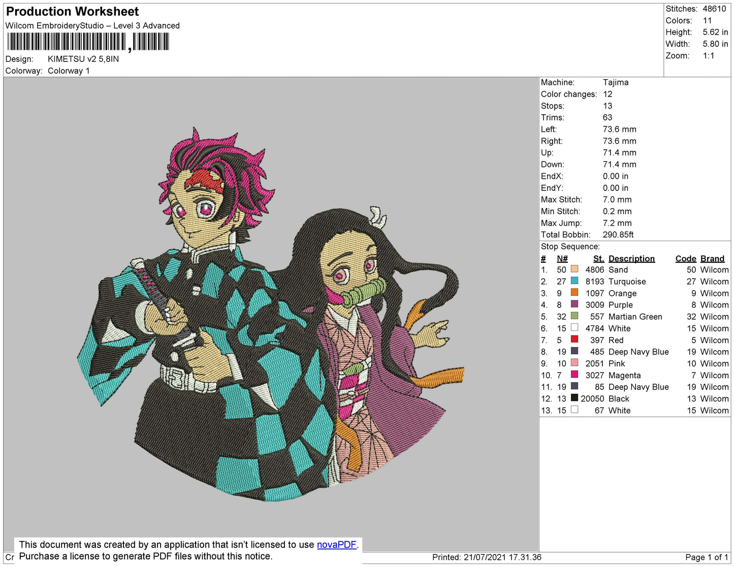 Kimetsu V2 Embroidery File 4 size