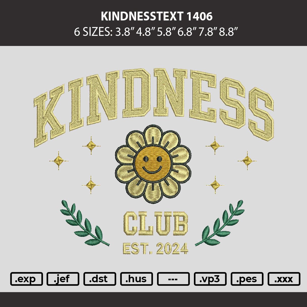 Kindnesstext 1406 Embroidery Machine Design File 6 sizes