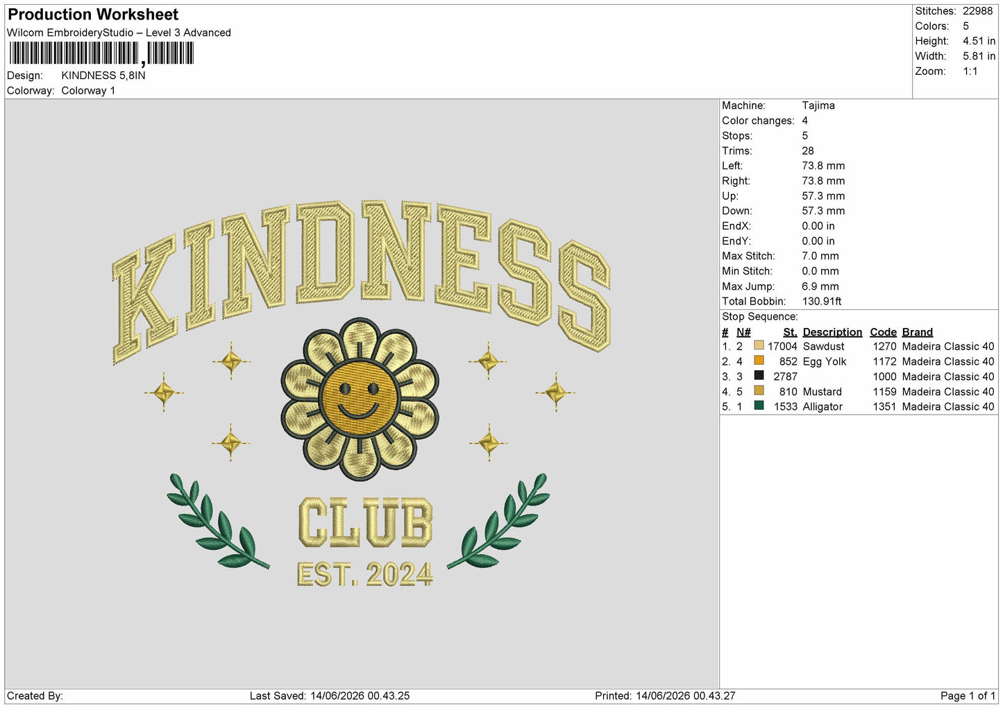Kindnesstext 1406 Embroidery Machine Design File 6 sizes