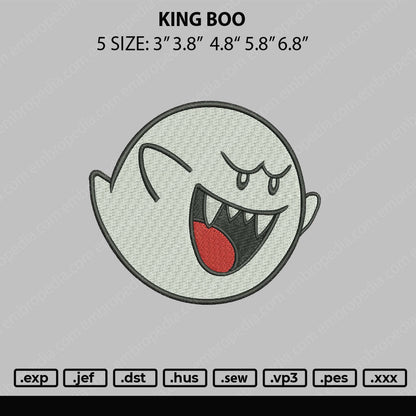 King Boo Embroidery File 5 sizes