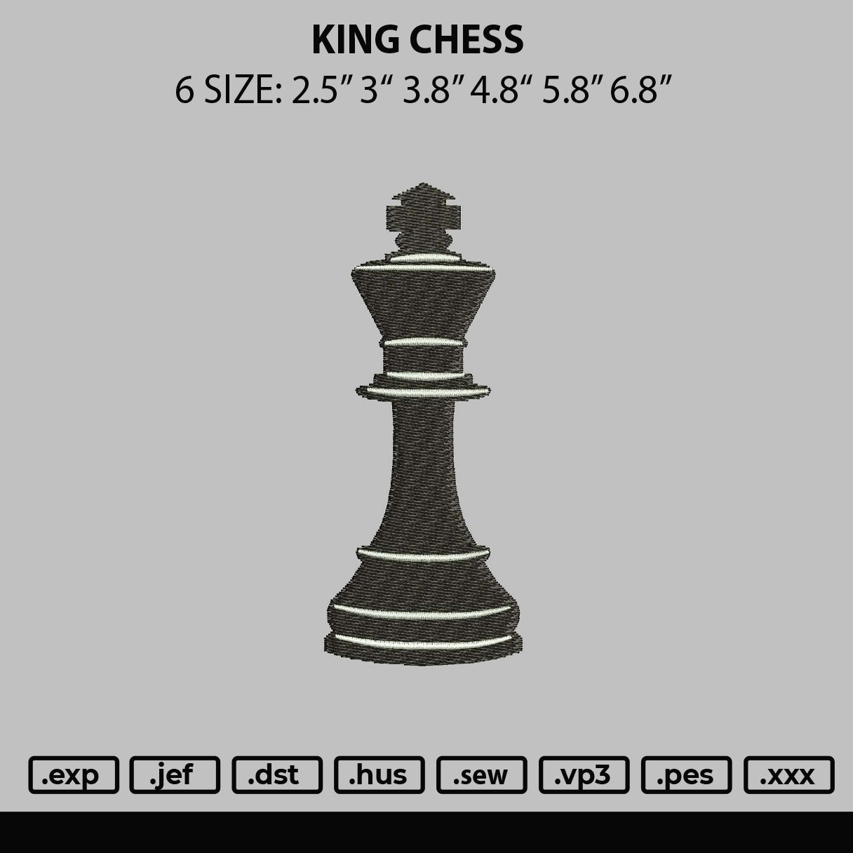King Chess Embroidery File 6 sizes