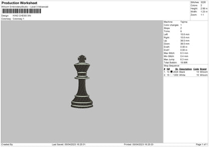 King Chess Embroidery File 6 sizes