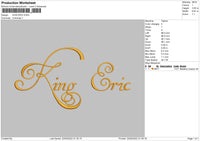 King Eric Embroidery File 4 size