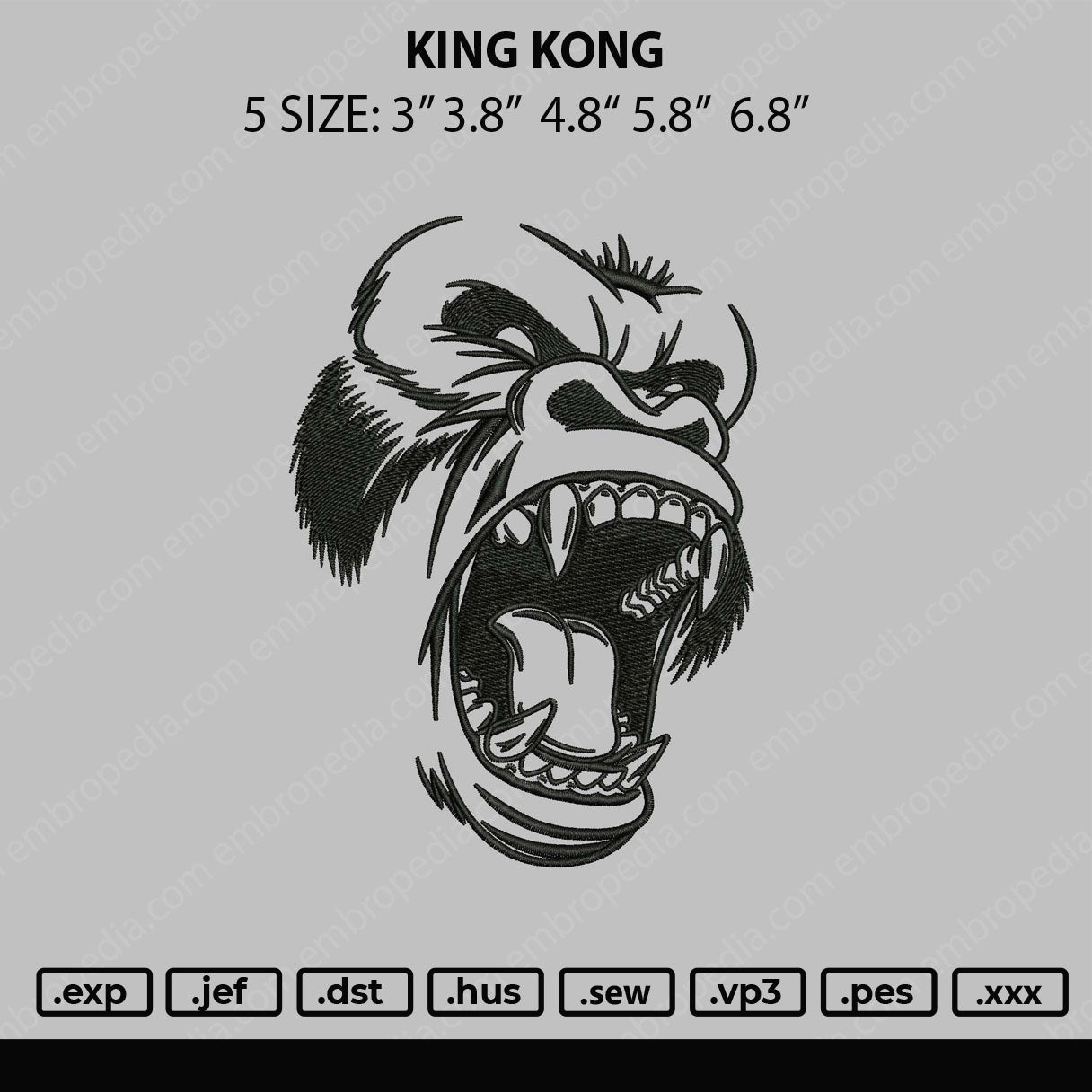 King Kong Embroidery File 5 size