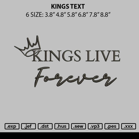 Kings Text Embroidery File 6 sizes