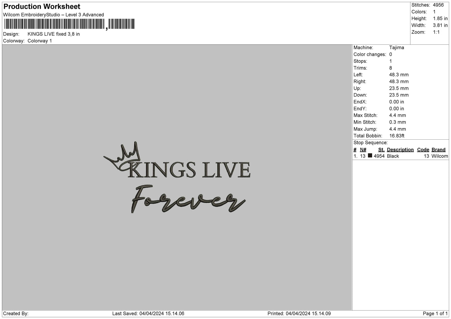 Kings Text Embroidery File 6 sizes