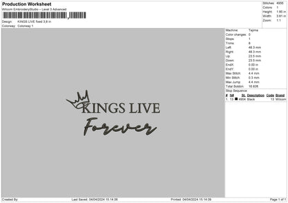 Kings Text Embroidery File 6 sizes