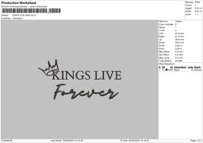 Kings Text Embroidery File 6 sizes