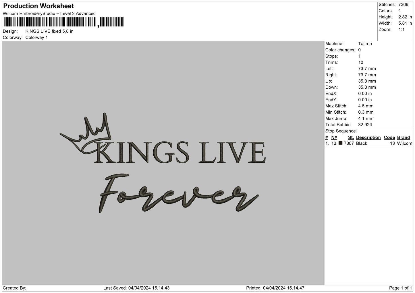 Kings Text Embroidery File 6 sizes