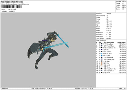 Kirito Embroidery File 4 size